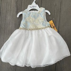 White, baby blue and gold dress